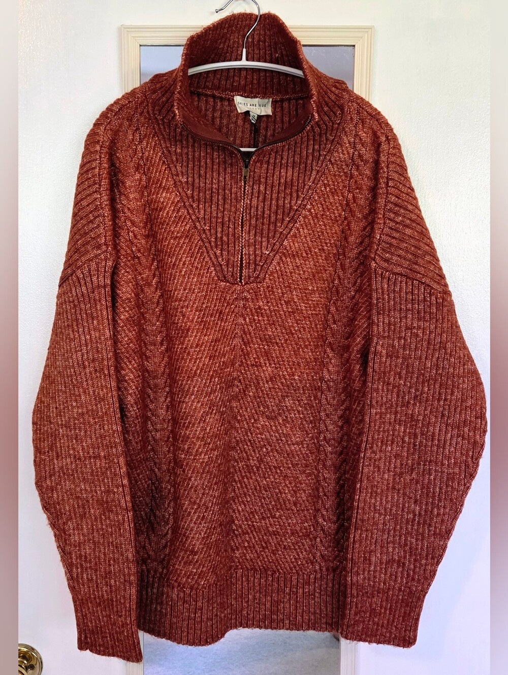 NWT Skies Are Blue Curvy 1x Half-Zip Cable Knit Sweater - Rust Plus Size